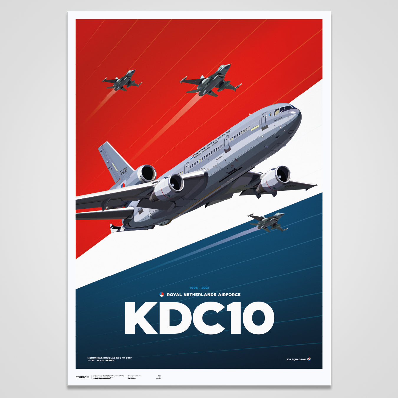 Premium Studio11 poster of the RNLAF KDC-10, escorted by F-16's