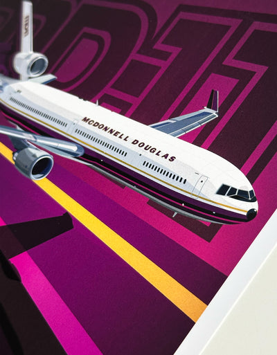 Prototype illustration of the N211MD MD-11, showing the aircraft in a dynamic pose on a clean background, highlighting Studio11’s premium aviation artwork.