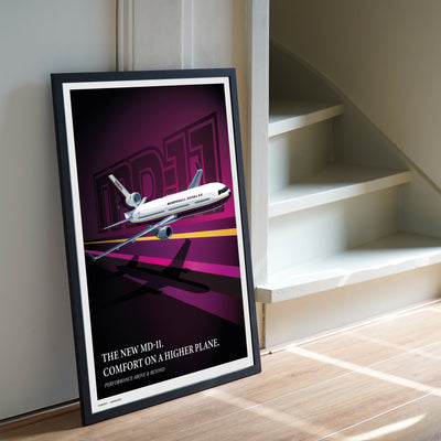 Prototype illustration of the N211MD MD-11, showing the aircraft in a dynamic pose on a clean background, highlighting Studio11’s premium aviation artwork.