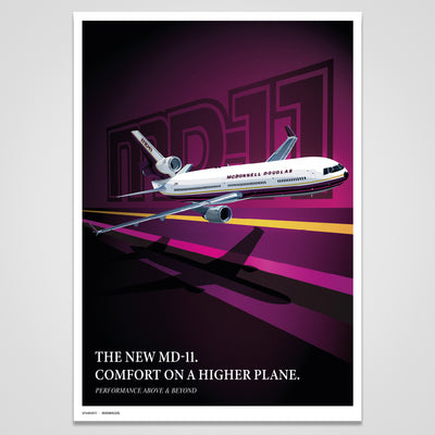 Prototype illustration of the N211MD MD-11, showing the aircraft in a dynamic pose on a clean background, highlighting Studio11’s premium aviation artwork.