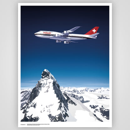 Swissair Boeing 747-300 over Swiss Alpes poster by Studio11